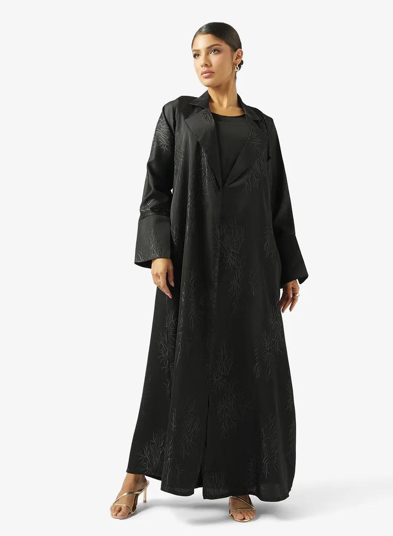 hayas closet  Floral Embroidered Open Front Wide Lapel Collar Abaya for Women | Best Price UAE
